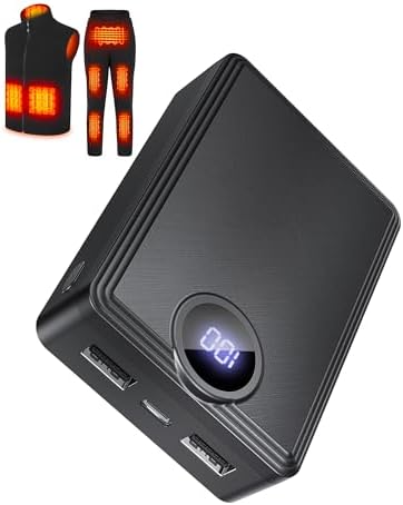 Rechargeable Heated Vest Battery Pack with LED Display – High-Capacity Portable Power Bank for Heated Apparel, Vests, Blankets, and Jackets – Dual USB-A Output & Type-C Input for Fast Charging – Up to 10 Hours of Warmth and Comfort on the Go