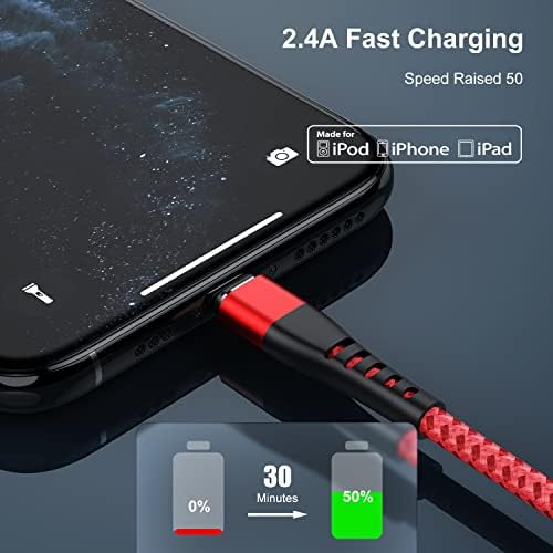 Essri 10 FT Nylon Braided i Phone Charger Cord 2-Pack – Fast Charging Lightning Cable for i Phone 14, 13, 12, 11, X, XS, XR, and 15 – Durable Blue 10 Foot Charging Solution for Ultimate Convenience and Style