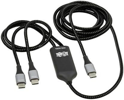 Tripp Lite 6-Foot Dual USB-C Multi-Charging Cable/Splitter – 100 W PD Fast Charging & 480 Mbps Data Transfer – Male-to-2 x Male Configuration for Enhanced Device Connectivity – Ideal for Laptops, Tablets, and Smartphones – Durable Design with 3-Year Warranty