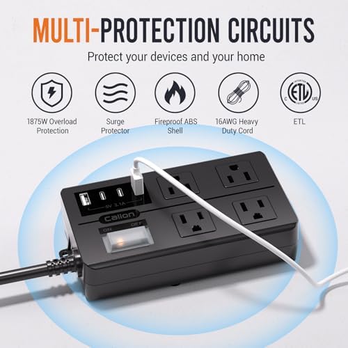 VNJ Outdoor Power Strip: 8 AC Outlets & 4 Fast USB Ports, IPX6 Waterproof Surge Protector with Safety Lock for Secure Connections, ETL-Certified 15 FT Extension Cord – Ideal for Home, Garden, and Commercial Applications
