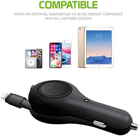 Cellet Retractable USB-C Car Charger – 15 W Fast Charging Adapter with 3.3 ft Tangle-Free Cable & 3 A Output, LED Charge Indicator for i Phone 15/16 & Android Devices, Compact & Travel-Friendly Design for Efficient Power Delivery