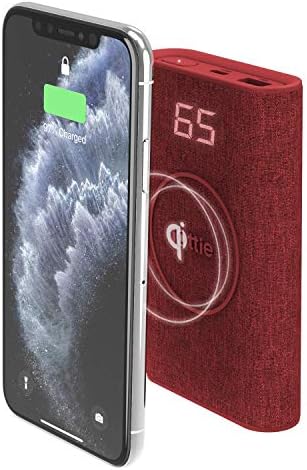 i Ottie i ON Wireless Go Power Bank – 10,000 m Ah Portable Charger with Qi Wireless Technology | Stylish Ruby Finish for Enhanced Compatibility and Fast Charging Solutions