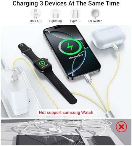 Temdan 3-in-2 USB C Charging Cable: Versatile Multi-Device Charger for Apple Watch Ultra, SE & i Phone 12-16 – Rapid Charge, Compact Travel Essential – Stylish Pink Smartwatch Accessory for On-the-Go Power Solutions