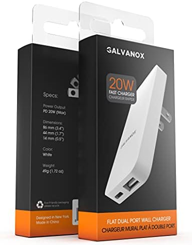 Galvanox Ultra Slim Type C Wall Charger – 20 W Fast Charging Power Adapter for i Phone 12-16 & Samsung Galaxy Devices – Dual USB-C & USB-A Ports – Compact 2-Pack for Home & Travel – Enhanced Speed & Compatibility
