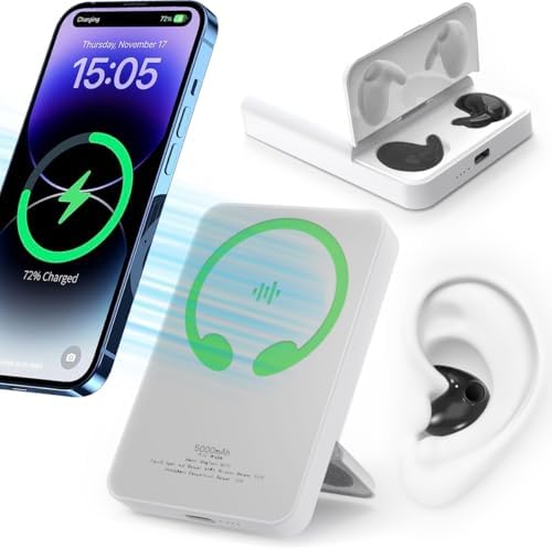 Magnetic 2-in-1 Portable Power Bank and True Wireless Earbuds: 5000 m Ah Mag-Safe Charger for i Phone 16/15/14/13/12 – Ultimate Audio and Charging Solution in Sleek Black Design for On-the-Go Users