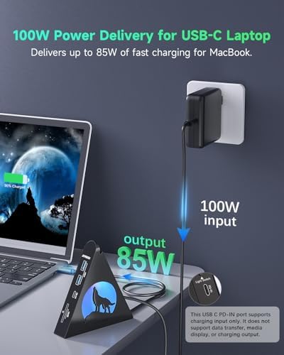 Experience Unmatched Connectivity with the 8-in-1 USB C Hub Multiport Adapter – 4 K HDMI Output, 100 W Power Delivery, and Vibrant RGB Lighting for Mac Book, Surface & i Mac – Effortless File Transfers with USB-A 3.0, USB-C, and SD Card Reader – Your Go-To Accessory for Enhanced Productivity and Seamless Device Integration