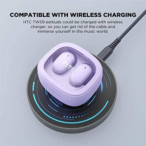 Elevate Your Audio Experience with HTC True Wireless Bluetooth Earbuds – Featuring Cutting-Edge Bluetooth 5.3 for Rapid Connectivity, 24-Hour Playtime, and Low Latency Gaming Mode – Stylish Transparent Charging Case – Perfectly Crafted for Gamers & Music Enthusiasts – Superior Sound Quality, Intuitive Touch Controls & Effortless Wireless Charging for Unmatched Convenience and Durability
