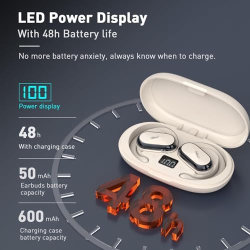 Unleash Your Potential with HILEO Open Ear Bluetooth 5.2 Wireless Earbuds – 90-Hour Battery Life for Endurance Athletes – Exceptional Sound Clarity in a Lightweight Sporty Design – Ideal for Running, Workouts, and Active Lifestyles – Convenient Sleek Black Charging Case for On-the-Go Use – Effortless Connectivity for All Your Devices