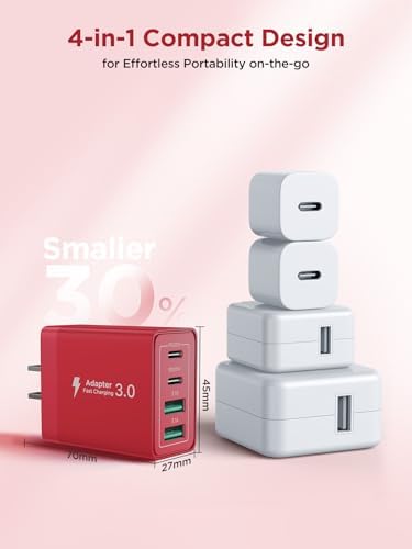 Aioneus 40 W USB C Fast Charging Block – 4-Port Dual PD & QC Wall Charger for i Phone 11-16, i Pad & Samsung Devices – Compact, High-Performance Power Adapter with Enhanced Safety Features for Home & Travel