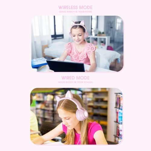 Charming Cat Ear Kids Bluetooth Headphones – Stylish Wireless On-Ear Design with Volume Limiter & LED Lights for Safe Listening – Compatible with Amazon Fire Tablets, Laptops, and More (Vibrant Pink) – Ideal for Toddlers and Young Music Lovers!