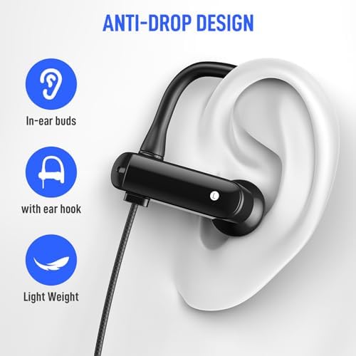 Ultimate USB C Over-Ear Sport Headphones for Active Users – Secure Hook Design for i Phone 16 & Samsung Galaxy S24 – High-Fidelity Wired Earbuds with Built-In Mic for Unmatched Comfort and Sound Quality During Workouts and Daily Activities
