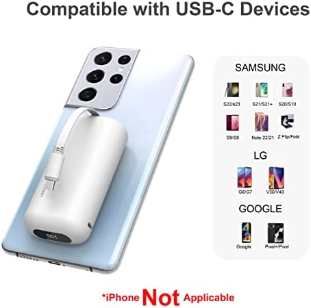 Ultra-Compact 10,000 m Ah Fast Charging Power Bank with Integrated USB-C Cable – Essential Portable Charger for i Phone 15, Samsung Galaxy S23, Note20, and More – LED Display for Easy Battery Monitoring and Enhanced Compatibility