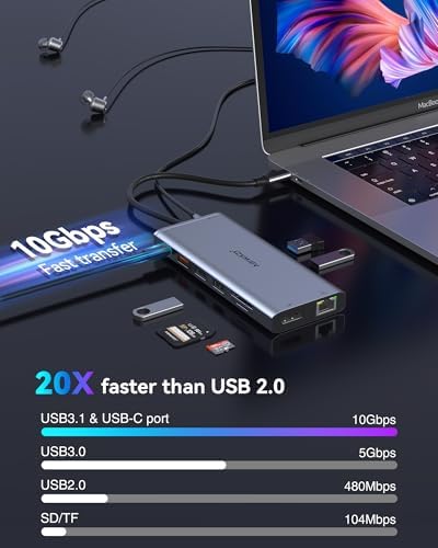 Transform Your Workspace with the Ultimate 9-in-1 USB C Hub Multiport Adapter for Mac Book Pro & Air – High-Speed 4 K HDMI Output, 100 W Power Delivery, and Effortless Connectivity for i Pad Pro, i Mac, and More – Enhance Productivity with 5 USB Ports and SD/TF Card Reader for Seamless Data Transfer and File Access