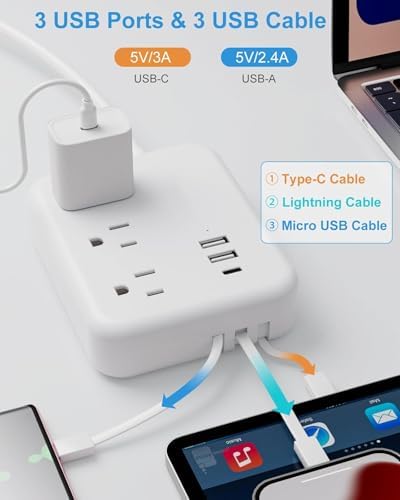 Ultimate Travel USB Power Strip – 6-Port Charging Hub with 3 AC Outlets & 3 ft Flat Plug, Compact and Lightweight Design for Office, Dorm, and Cruise Ship Use – Non-Surge Protector for Enhanced Compatibility and Speed