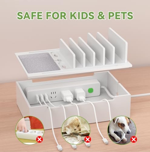 Pezin & Hulin Eco-Friendly Bamboo Charging Station – 10-Port USB Dock Organizer with 6 Cables, Enhanced Power Supply & Cable Management for Multi-Device Charging, Sleek Natural and Black Design for Homes and Offices