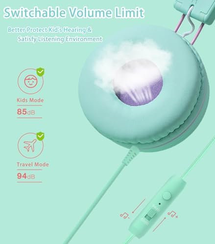 Vibrant Blue Kids Bluetooth Headphones with LED Lights – Safe Volume Limiter (85/94 d B) for Ear Protection – Fast USB Type C Charging – Comfortable On-Ear Design for School & Travel – Integrated Microphone for Clear Online Communication – Perfect for Boys & Girls