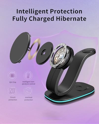 Ultimate 3-in-1 Qi2 Wireless Charging Station with 30 W USB-C Fast Adapter – Sleek Mag-Safe Charger Stand for i Phone 16, 15, 14 Pro Max, Apple Watch Series 10, 9 & Air Pods 4, 3 Pro – Enhanced Efficiency & Safety Features for Multi-Device Charging Convenience Experience unparalleled charging efficiency with our state-of-the-art 3-in-1 Wireless Charging Station, specifically crafted for Qi2-compatible devices. This advanced Mag-Safe charger stand delivers an impressive 15 W fast charge for your i Phone, 2.5 W for your Apple Watch, and 3 W for your Air Pods, ensuring a swift power-up for all your essentials. Engineered with a 30 W USB-C adapter, our charging station guarantees safety and stability, featuring intelligent current balancing and multi-level protection mechanisms against overheating and overcharging. The sleek design includes an adjustable LED nightlight, providing a soothing ambiance while conserving space on your nightstand or desk. With precise magnetic alignment for effortless device placement, enjoy a hassle-free charging experience while keeping your devices secure. Perfect for modern lifestyles, this charging solution combines functionality and aesthetics seamlessly. Elevate your charging routine with this indispensable accessory!