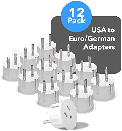 OREI 12-Pack USA to Europe Type E/F Schuko Plug Adapter – Essential Travel Converter for Effortless Device Charging in Germany & France – CE Certified, Compact Power Solution for Mobile Laptops, Phones & Camera Chargers – Ultimate Travel Connectivity Tool for Global Wanderers