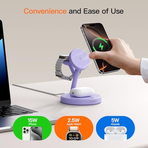2025 US Edition 3-in-1 Wireless Charging Station for Apple: High-Speed 15 W Mag-Safe Charger Dock for i Phone 16/15/14/13/12, Air Pods, and Apple Watch – Superior Compatibility and Fast Charging Solution