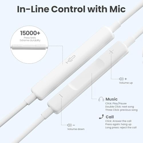 Elevate Your Audio Experience with Premium USB C Earbuds – Ultimate Noise Cancelling Wired Headphones for i Phone 15 and Galaxy Devices, Featuring Built-In Mic & Remote Control for Effortless Calls and Music Management, Exceptional Comfort and Clarity for All-Day Listening – Perfect for Commuters and Audiophiles Alike