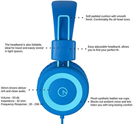 Noot Products K11 Kids Headphones – Ergonomic Foldable Wired On-Ear Audio Solution with 5 ft Tangle-Free Cord and 3.5 mm Jack for i Pads, Kindle, Fire Tablets, and Laptops – Ultimate Comfort and Stylish Design for School, Travel, and Gaming – Safe Listening Experience for Young Audiophiles