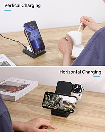 3-in-1 Wireless Charging Station for Apple Devices – Fast Charging Dock for i Phone 15/14/13/12 Pro Max, Apple Watch Series 8/7/SE/6/5/4/3/2, and Samsung Phones – Sleek Multi-Device Charger with Enhanced Safety Features and Compact Design