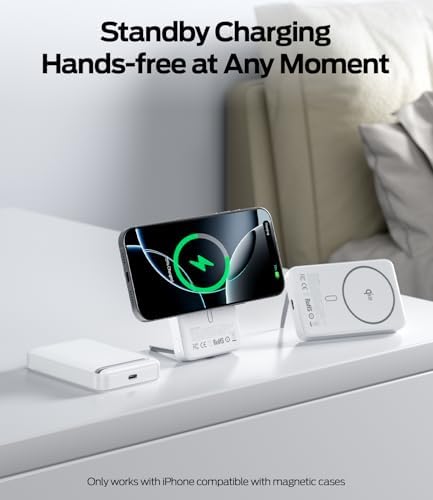 MOVE SPEED Qi2 Certified Mag Safe Battery Pack – 10,000 m Ah Ultra-Fast Charging Power Bank with Built-in Kickstand for i Phone 12/13/14/15/16 – 15 W Wireless Charging & 30 W USB-C Compatibility – Ergonomic Design for Effortless Portability and Convenience