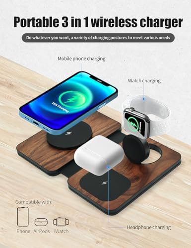 All-in-One Carbon Fiber Charging Station for Apple Devices – Fast Mag Safe Wireless Charger, Foldable Travel Solution for i Phone 16-12 Series, Air Pods & Apple Watch – Ultimate Portability & Efficiency