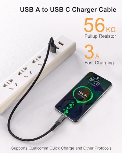 High-Speed USB A to USB C Cable (3.3 FT & 10 FT) – 10 Gbps Data Transfer, 60 W Fast Charging for Samsung Galaxy S23/S22/S21/S20/S10 Ultra & All Type C Devices – Durable Nylon Braided Design for Ultimate Flexibility and Performance