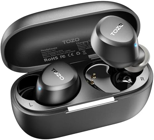 TOZO A1 Bluetooth 5.3 Wireless Earbuds – Lightweight IPX5 Waterproof Headphones with Dual AI Microphones for Clear Calls, Customizable 32 Presets EQ via App, Immersive Bass Sound, and Convenient Charging Case – Ideal for Active Lifestyles and Music Lovers