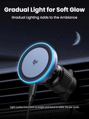 UGREEN Qi2 Magnetic Wireless Car Charger – 15 W Fast Charging Mount for i Phone 12-16 Series | Seamless Power Solution with LED Indicator for Effortless On-the-Go Charging and Secure Device Stability