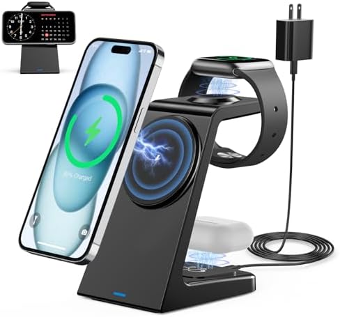 Magnetic 3-in-1 Wireless Charging Station for Apple Devices – Fast 20 W Mag-Safe Charger Dock for i Phone 12-16, Air Pods, and Apple Watch – Sleek, Ergonomic Design for Clutter-Free Power Management and Enhanced Compatibility