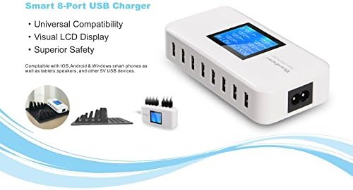 60 W High-Speed 8-Port USB Charging Hub with LCD Display – Efficient Multi-Device Charging Station for Smartphones, Tablets, and More – Compact Design for Home or Office Use