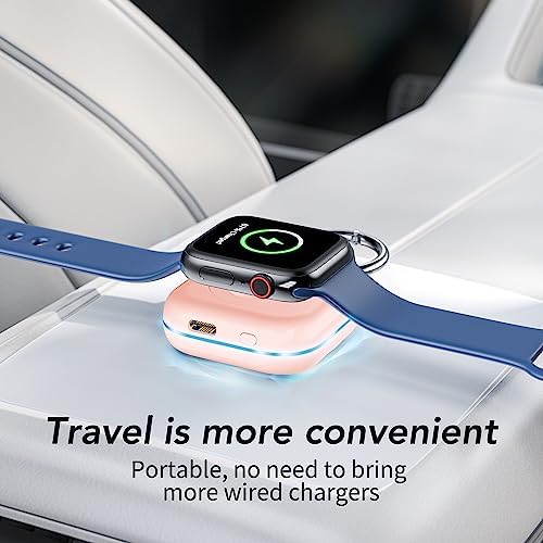 HUOTO Compact Magnetic Wireless Charger for Apple Watch – 1200 m Ah Portable Power Bank Keychain, Compatible with Series 10/9/8/Ultra 2/Ultra/7/6/5/4/3/2/SE, Ideal Travel Accessory for Effortless Charging On-the-Go