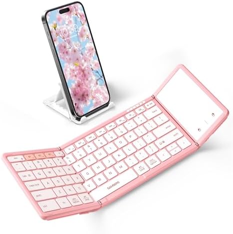 Samsers Portable Foldable Bluetooth Keyboard with Touchpad – Multi-Device Wireless Travel Companion for i OS, Android, Windows & Mac OS – Effortless Workflow with Bluetooth 5.1 and Long Battery Life – Perfect for On-the-Go Professionals