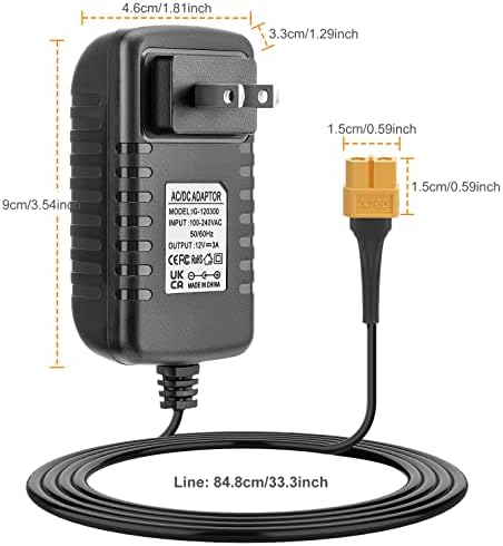 Efficient 12 V 3 A XT60 Plug AC to DC Power Adapter – Optimal Charging Solution for RC Li Po Batteries with Enhanced Compatibility for UP-S6 Balance Charger and More, Compact Design for Portability and Durability