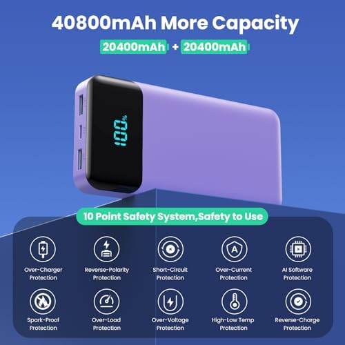 High-Capacity 40800 m Ah Portable Charger with Integrated Cables – Fast PD 25 W USB-C & QC4.0 Power Bank for i Phone 15/16 and Samsung – Smart LED Indicator, 5 Outputs for Multi-Device Charging – Ultimate Travel Companion for On-the-Go Power Solutions