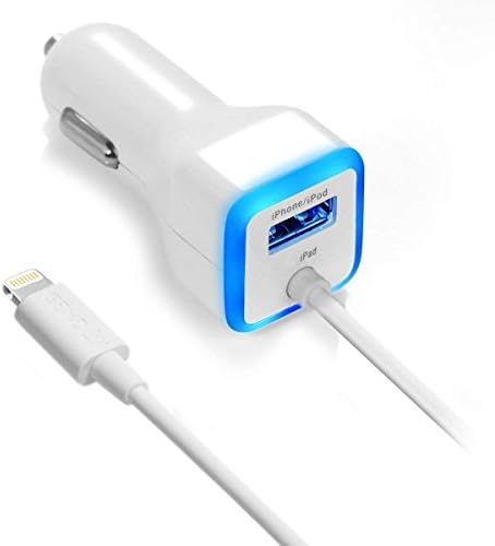 Gem Dox Dual USB Car Charger – Apple MFi Certified Fast Charging Solution for i Phone 15, 14, 13, 12, 11, Xs Max, XR, X, 8, 7, 6 s & Samsung Galaxy Devices – Sleek White Design with Advanced Safety Features for Dependable On-the-Go Power Delivery