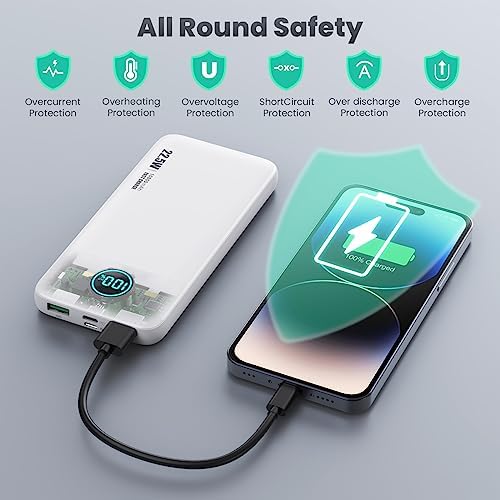 Ultra-Slim 10800 m Ah Portable Power Bank with LCD Display – Dual QC 4.0 & PD Fast Charging for i Phone 15, Android & Samsung Galaxy – Lightweight Travel Companion for Continuous Device Power