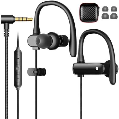 ACAGET 3.5 mm Wired Sports Earbuds with Secure Over-Ear Hooks – Premium Noise-Canceling Headphones for Active Lifestyles – Immerse in Enhanced Bass Audio – Ideal for Gym Workouts, Running, and Office Environments
