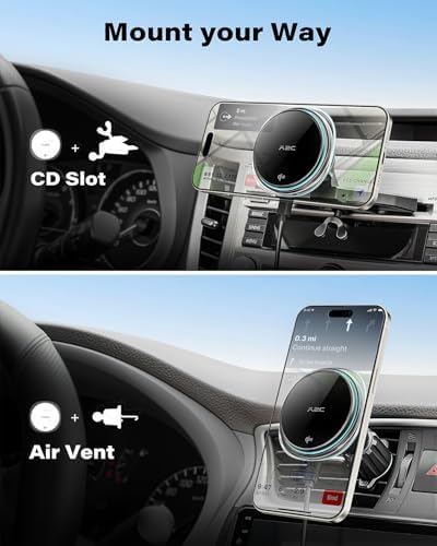 A2C Qi2 15W Wireless Car Charger CD Mount for MagSafe, Magnetic Wireless Charger for Car Air Vent | CD Slot with Semiconductor Cooling Chip, Fast Charging for iPhone 16 15 14 13 12, LED Indicator – Enhanced Compatibility and Speed