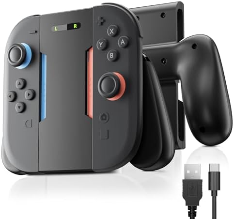 Ergonomic Charging Grip for Switch 2 Joycon – Lightweight Controller Holder with Magnetic Fast Charging, LED Status Lights, and USB Cable – Ultimate Comfort and Play While Charging Accessory
