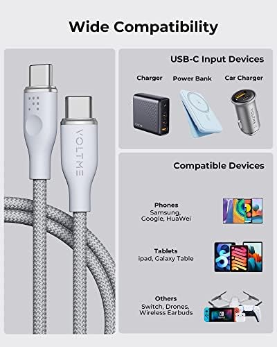 VOLTME 6 ft USB C to USB C Cable (2 Pack) – 60 W Fast Charger for Mac Book Pro 2020, Galaxy S21, i Pad Pro, and Nintendo Switch – Durable High-Speed USB 2.0 Charging Solution for Seamless Connectivity and Enhanced Performance