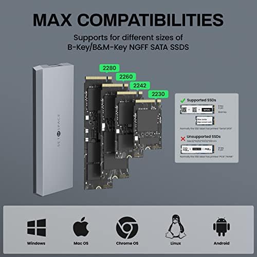 Ultra-Durable SETMSPACE NVME Enclosure – 10 Gbps SSD Adapter for M-Key Drives, Solid Aluminium Alloy Case with USB C/A Cables, Supports 2230/2242/2260/2280 Sizes, Enhanced Portability and Robust Performance in Sleek Grey Design