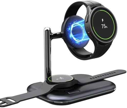 Foldable 2-in-1 Wireless Charger Stand for Samsung Galaxy Watch Ultra/7/6 – Sleek Magnetic Dock for Quick Charging & Smartwatch Convenience, Compatible with All Models Including Active 2 and Classic Series