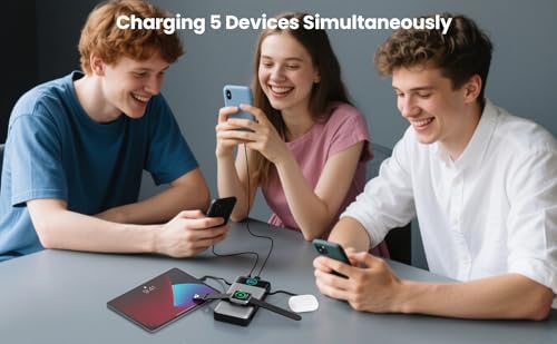 Ultimate 40800 m Ah Portable Power Bank – All-in-One Charging Solution with Built-in Cables, Wall Plug, and Apple Watch Charger – 6-in-1 QC4.0 25 W USB-C Fast Charging for i Phone 16/15/14, Galaxy & More – LCD Display for Real-Time Battery Monitoring and Enhanced Compatibility