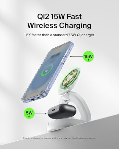 Elevate Your Charging Experience with the Belkin 2-in-1 Qi2 Wireless Charging Station – Fast 15 W Mag Safe Compatible Charger for i Phone 16, Apple Watch & Air Pods – Portable Phone Stand with 30 W Adapter – Sleek Black Design for Travel & Everyday Use – Ultimate Convenience & Speed