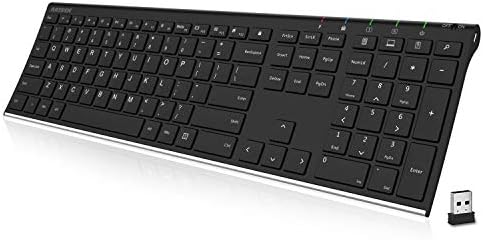 Sleek Arteck 2.4 G Wireless Ultra-Slim Full-Size Keyboard with Numeric Keypad – Rechargeable Stainless Steel Design for Enhanced Performance on PC, Laptop, Smart TV | Perfect for Windows 10/8/7 Users