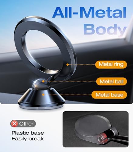 VICSEED Magnetic Phone Holder for Car Dashboard – Colorful Gradient Mag Safe-Compatible Mount for i Phone 12-16 Pro Max & Samsung Devices – Ultimate Durability with All-Metal Construction – Secure Grip for Bumpy Rides – Effortless One-Handed Operation – Perfect Blend of Style & Functionality for Enhanced Driving Experience