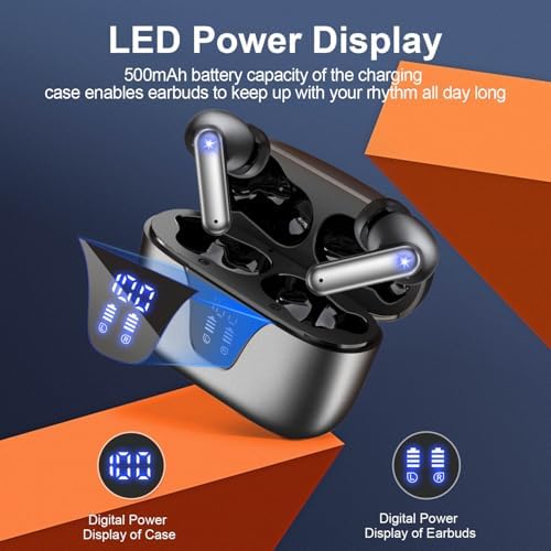 ZIUTY 2025 Wireless Earbuds – 50-Hour Playtime Bluetooth 5.3 Headphones with Deep Bass for HD Stereo Sound, IPX5 Waterproof for Active Lifestyles, Ergonomic Fit with Built-in Mic for Seamless i Phone & Android Connectivity – Elevate Your Audio Journey